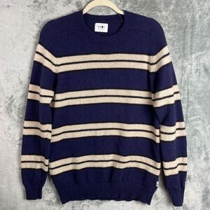 NN07 No Nationality Nathan Stripe Sweater Mens Large Blue Wool Fisherman Coastal